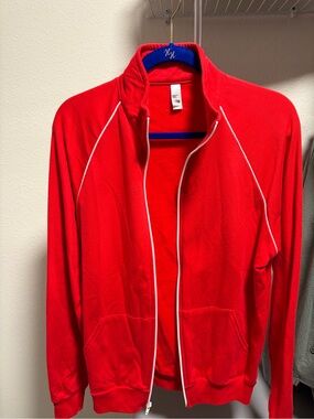 American Apparel Red Lightweight Track Jacket with White Piping